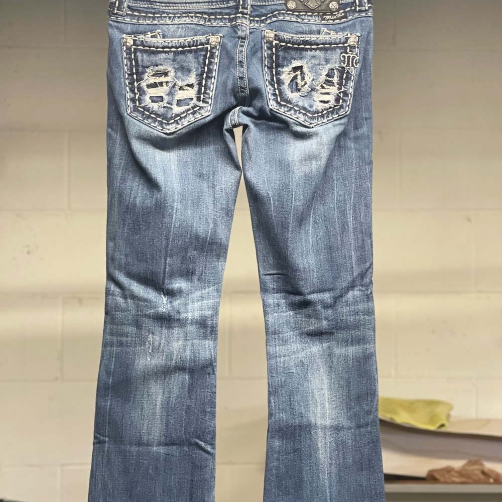 Miss Me Blue Boot Cut Jeans with Distressed Details